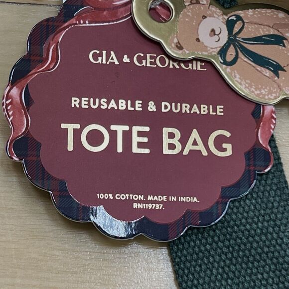 VIRAL Tartan Plaid Teddy Bear Cotton Canvas Tote Reusable Shopping Bag Handbag - Picture 4 of 12